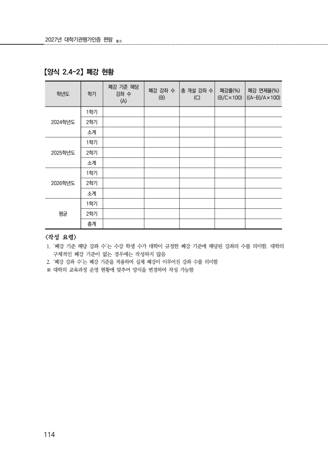2027년 대학기관평가인증 편람 114쪽