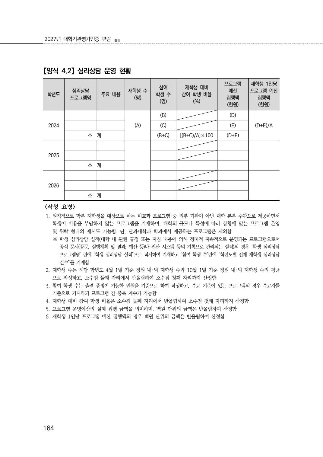 2027년 대학기관평가인증 편람 164쪽