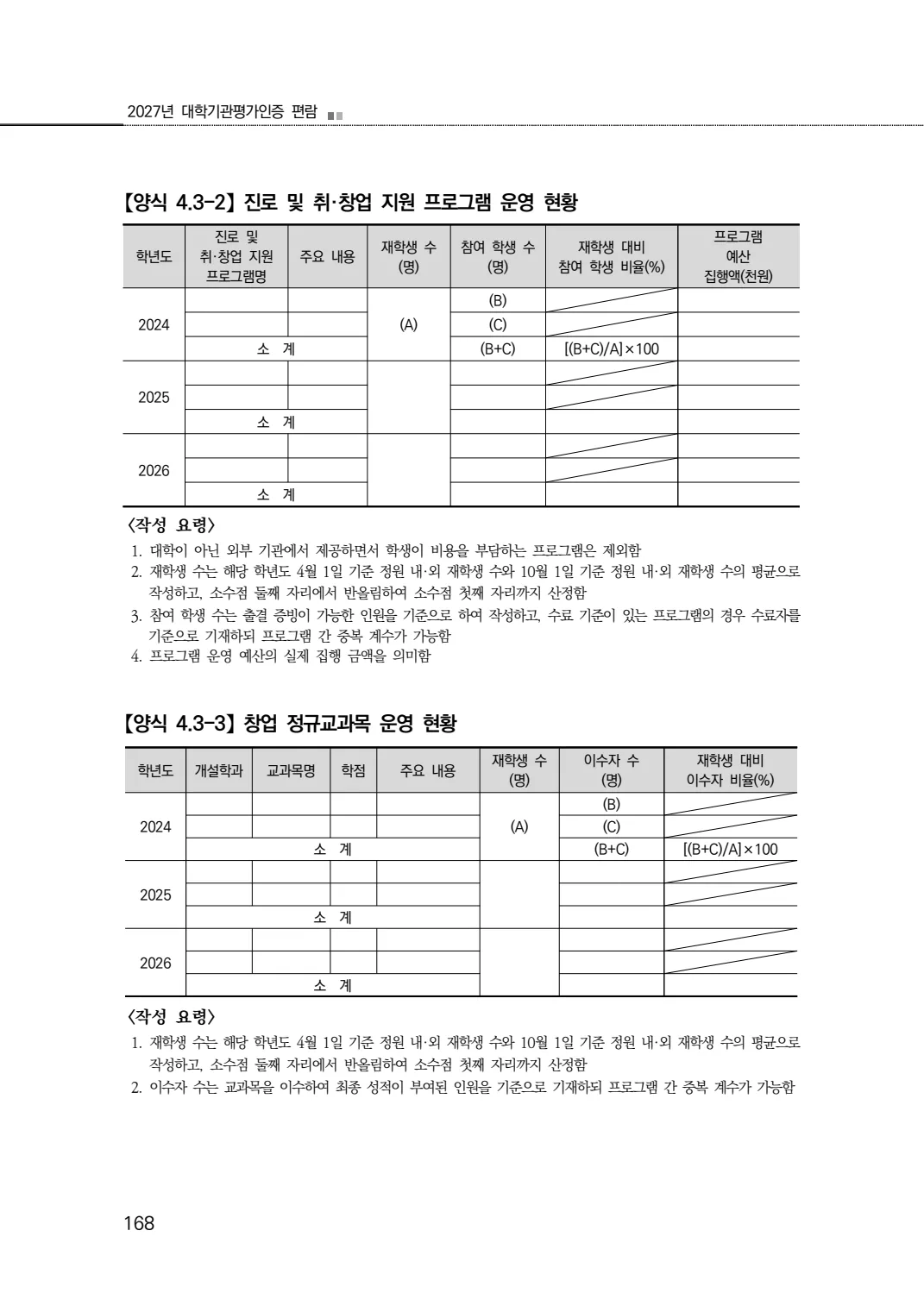 2027년 대학기관평가인증 편람 168쪽